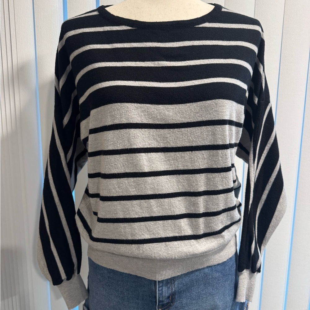 Tahari Black and Gray Striped Women's Sweater